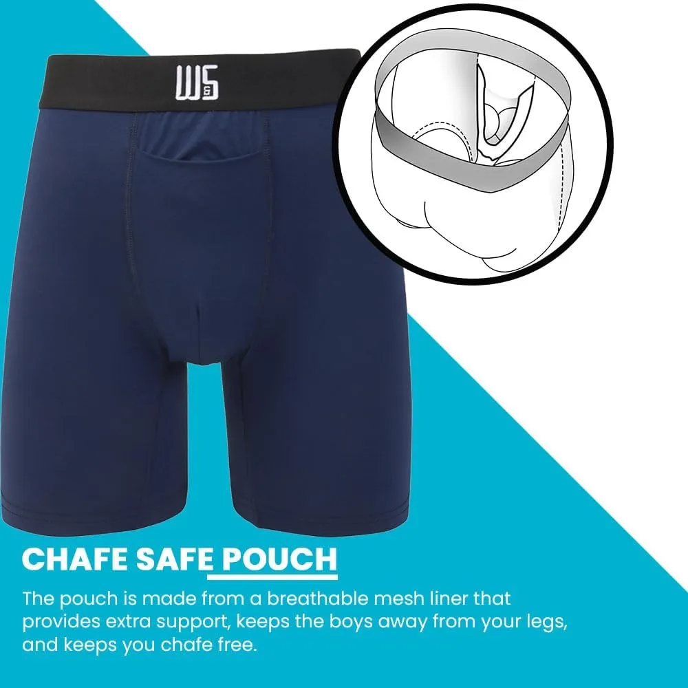 Warriors & Scholars Chafe Safe Pouch 8" Inseam Boxer Briefs For Men With Pouch, Breathable, Soft, Moisture Wicking Underwear