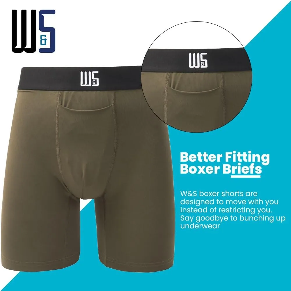 Warriors & Scholars Chafe Safe Pouch 8" Inseam Boxer Briefs For Men With Pouch, Breathable, Soft, Moisture Wicking Underwear