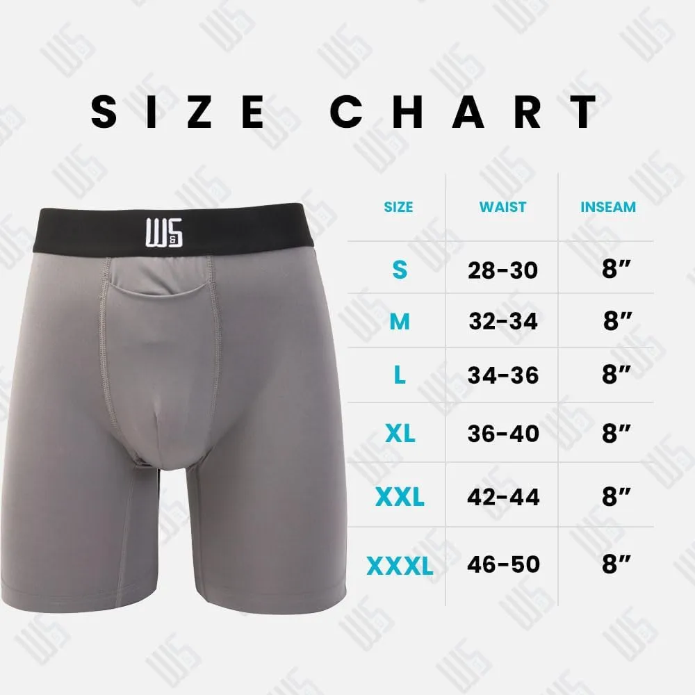 Warriors & Scholars Chafe Safe Pouch 8" Inseam Boxer Briefs For Men With Pouch, Breathable, Soft, Moisture Wicking Underwear