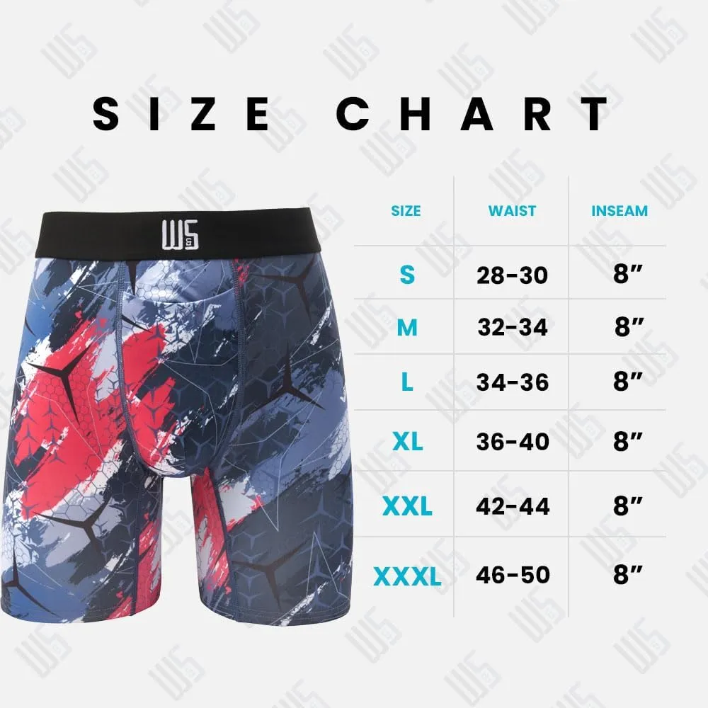 Warriors & Scholars Chafe Safe Pouch 8" Inseam Boxer Briefs For Men With Pouch, Breathable, Soft, Moisture Wicking Underwear