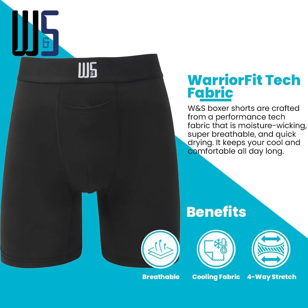 Warriors & Scholars Chafe Safe Pouch 8" Inseam Boxer Briefs For Men With Pouch, Breathable, Soft, Moisture Wicking Underwear