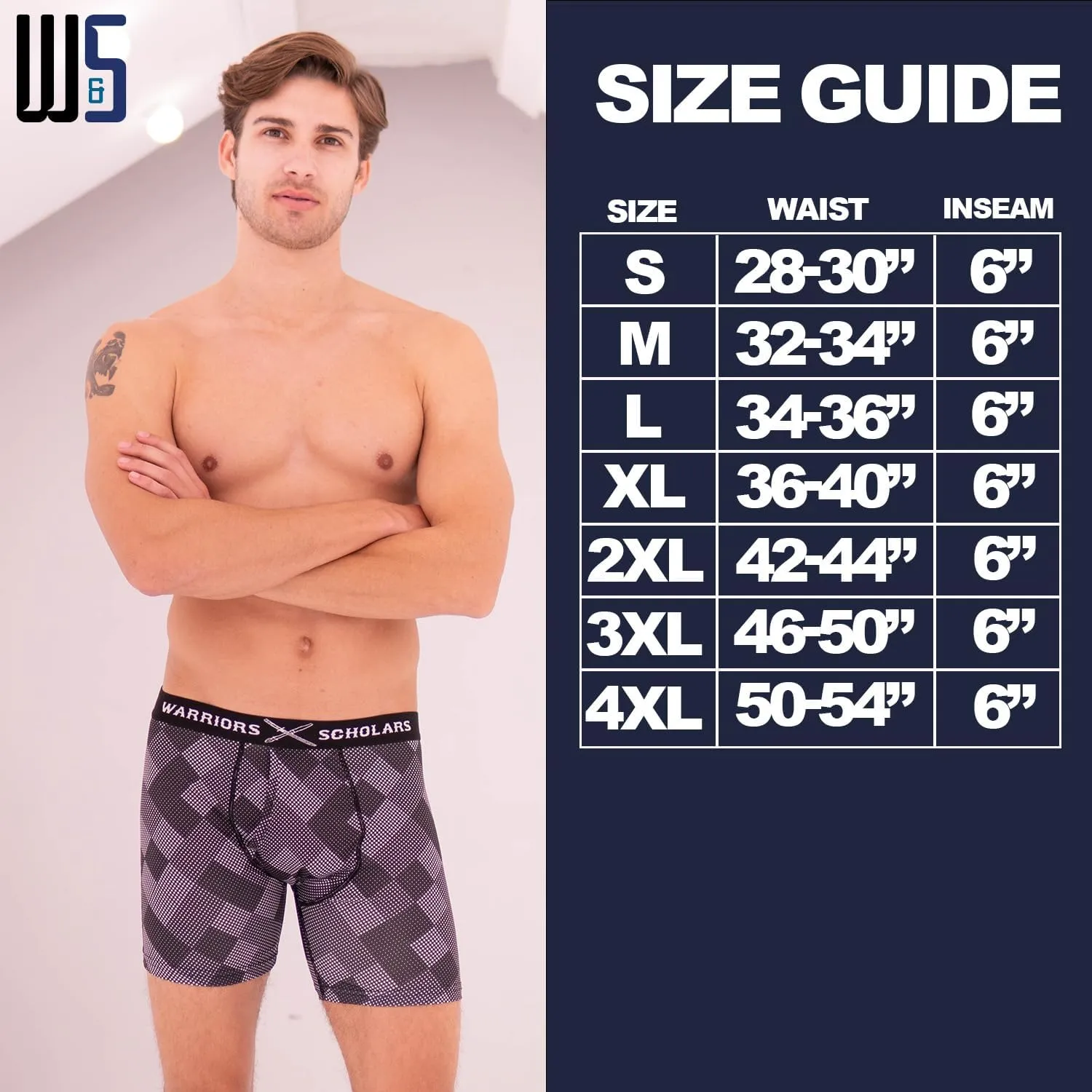 Warriors & Scholars | Mens Boxer Briefs | Boxer Briefs for Men Pack of 6 | Mens Boxer Briefs Underwear | Boys Boxer Briefs
