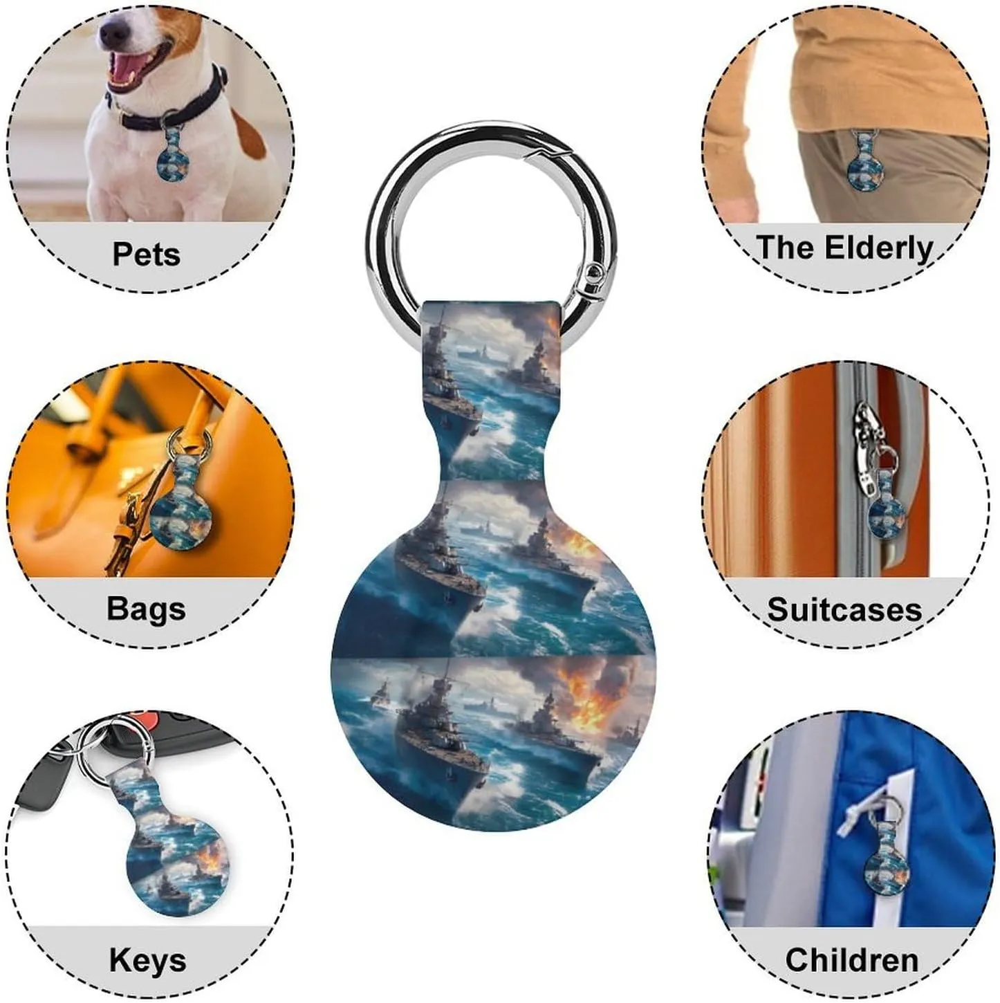 Warship Battleship Compatible with Airtag Holder Anti-Scratch GPS Cases Portable Accessory with Keychain 2PCS