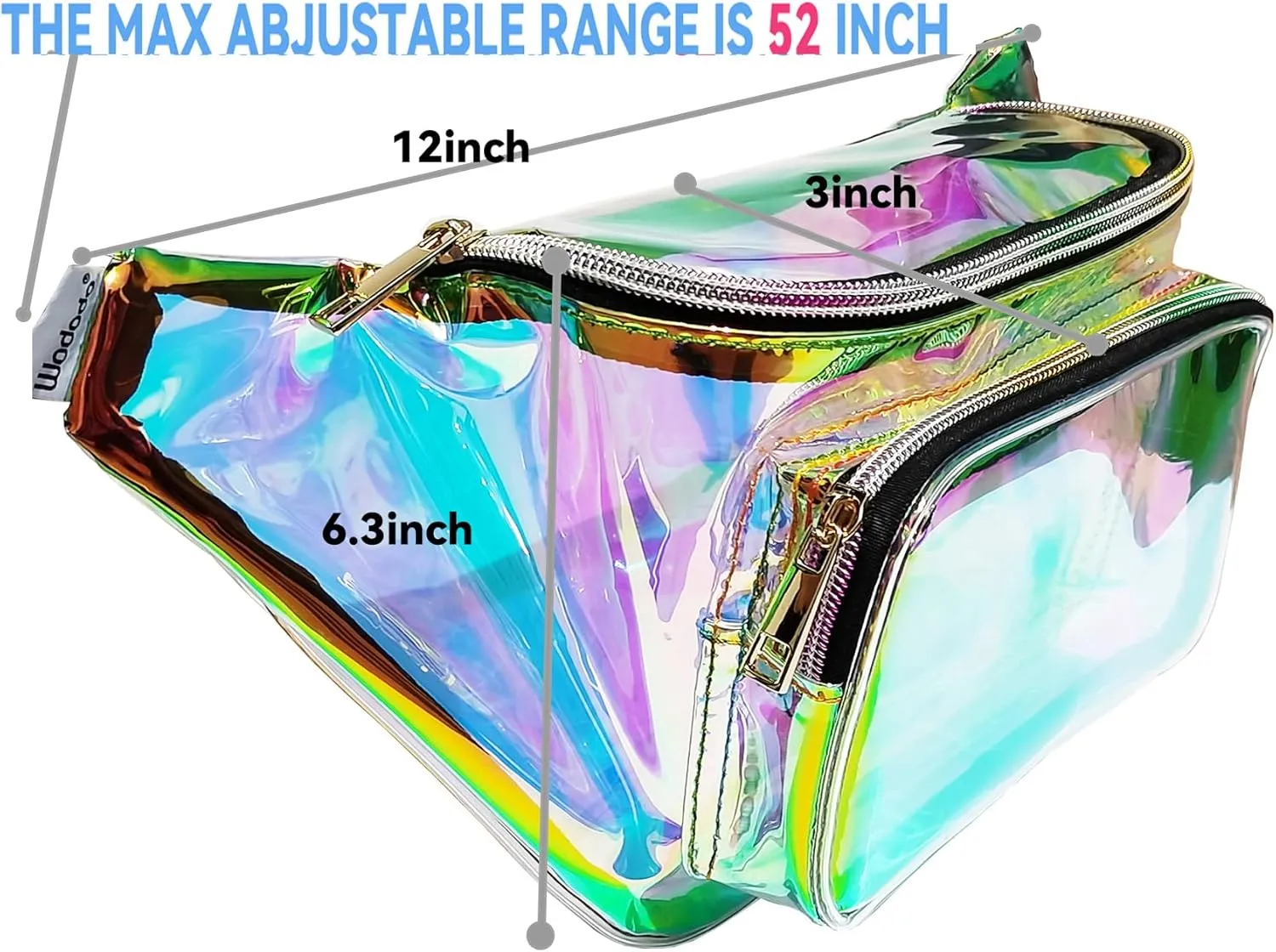 Water Resistant Shiny Neon Fanny Bag for Women Rave Festival Hologram Bum Travel Waist Pack, Transparant Gold and Pink