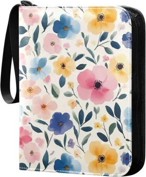 Watercolor Colorful Flowers Card Holder, Card Holder Album with 400 Card Slots in 50 Pages for Display, Storage, Portability