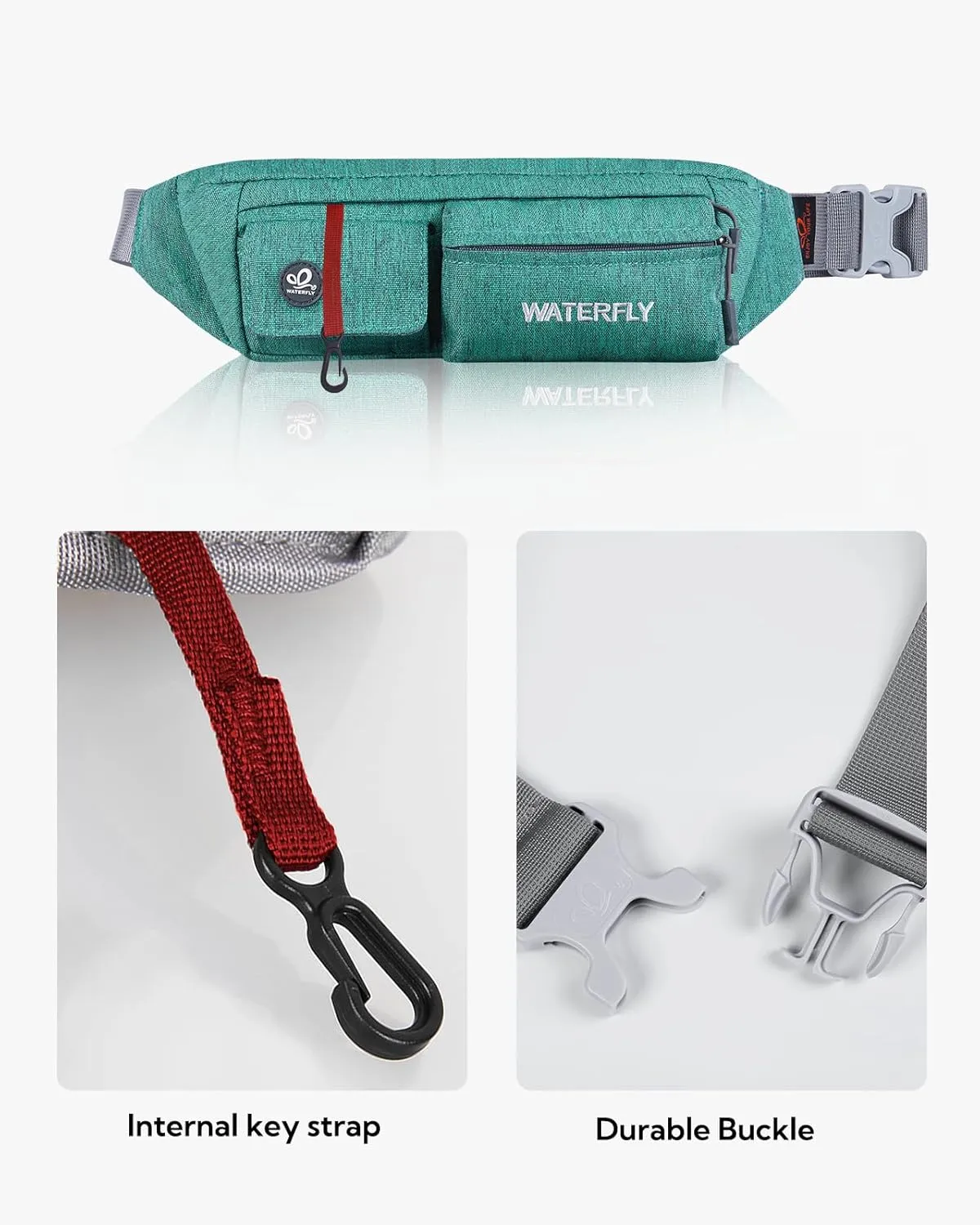 WATERFLY Fanny Pack for Women Men Water Resistant Small Waist Pouch Slim Belt Bag with 4 Pockets for Running Travelling Hiking Walking Lightweight Crossbody Chest Bag Fit All Phones…