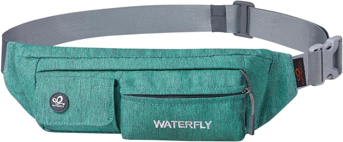 WATERFLY Fanny Pack for Women Men Water Resistant Small Waist Pouch Slim Belt Bag with 4 Pockets for Running Travelling Hiking Walking Lightweight Crossbody Chest Bag Fit All Phones…