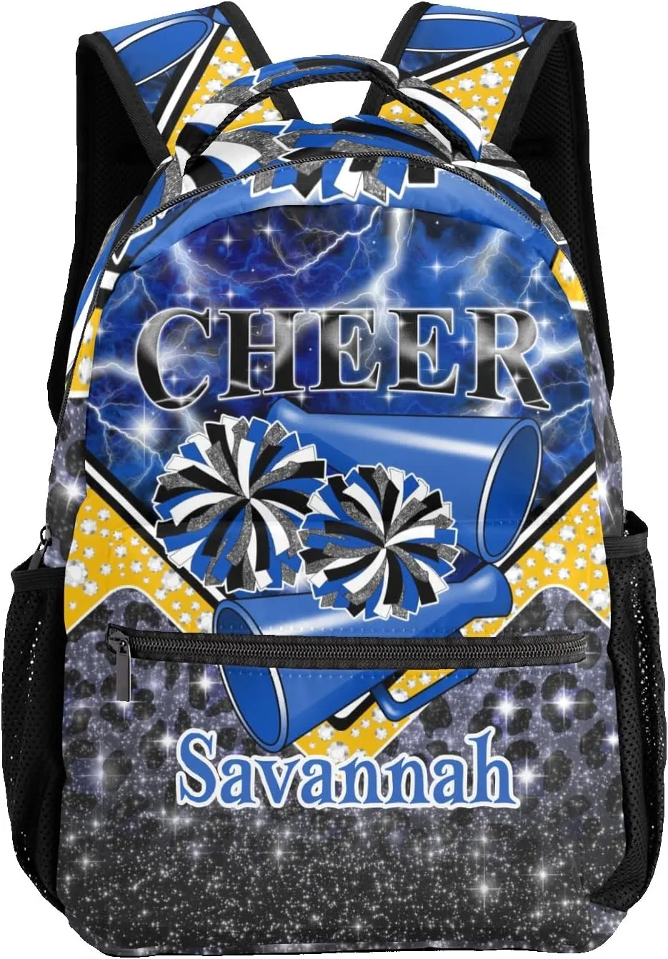 Waterproof Cheerleading Backpack Cheer Backpack Shoulders Backpack for Cheerleaders Team Gift (Blue Black Gold)