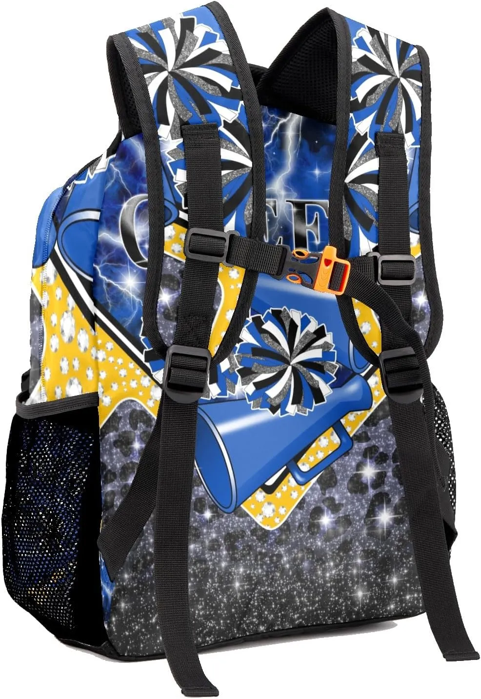 Waterproof Cheerleading Backpack Cheer Backpack Shoulders Backpack for Cheerleaders Team Gift (Blue Black Gold)
