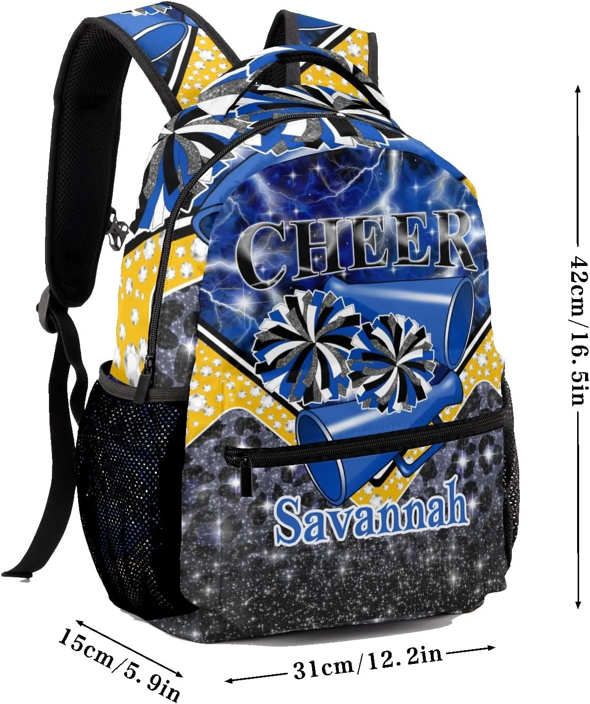 Waterproof Cheerleading Backpack Cheer Backpack Shoulders Backpack for Cheerleaders Team Gift (Blue Black Gold)