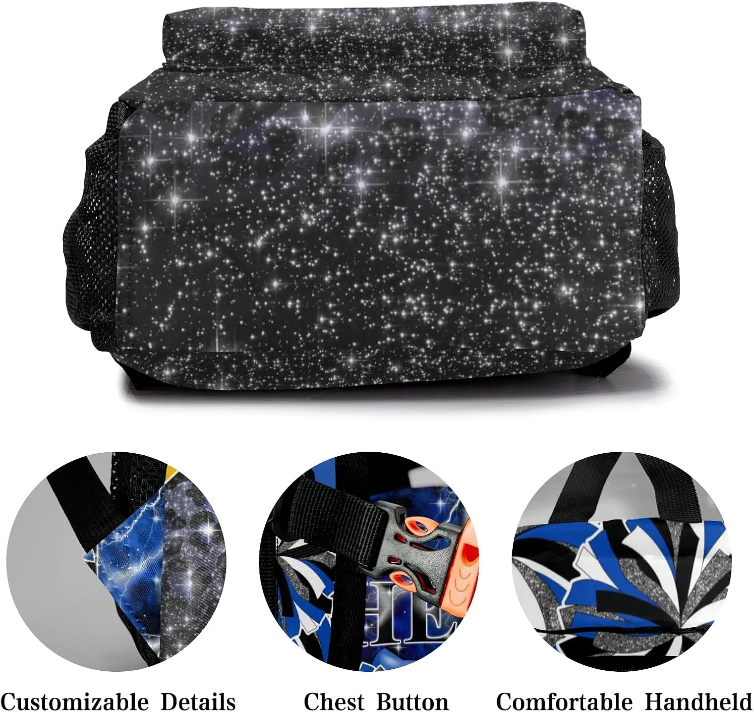 Waterproof Cheerleading Backpack Cheer Backpack Shoulders Backpack for Cheerleaders Team Gift (Blue Black Gold)
