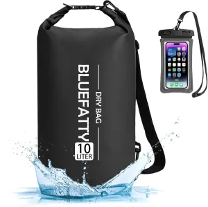 Waterproof Dry Bag Floating Roll Top Dry Backpacks for Kayaking, Rafting, Boating, SUP, Fishing with IPX8 Waterproof Phone Case, Black, 10L