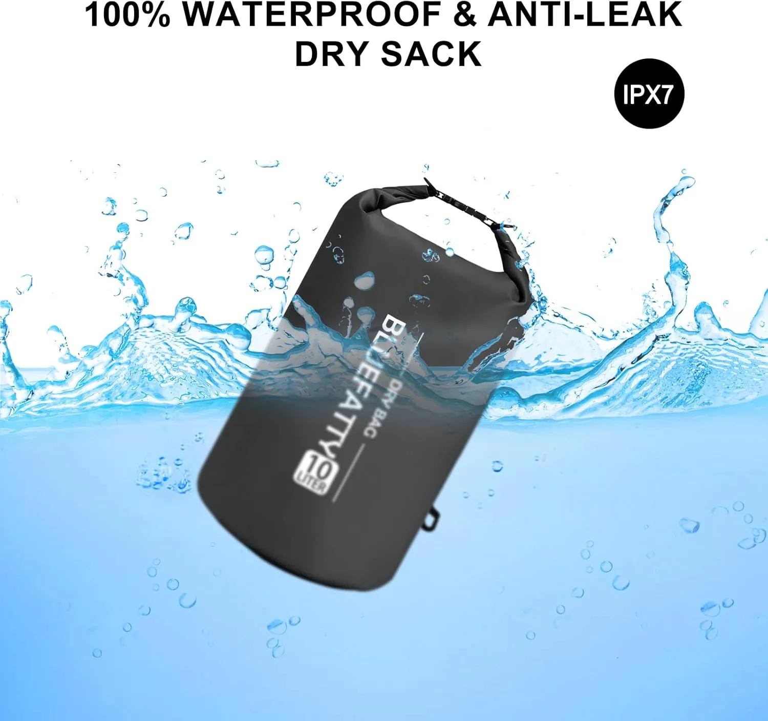Waterproof Dry Bag Floating Roll Top Dry Backpacks for Kayaking, Rafting, Boating, SUP, Fishing with IPX8 Waterproof Phone Case, Black, 10L