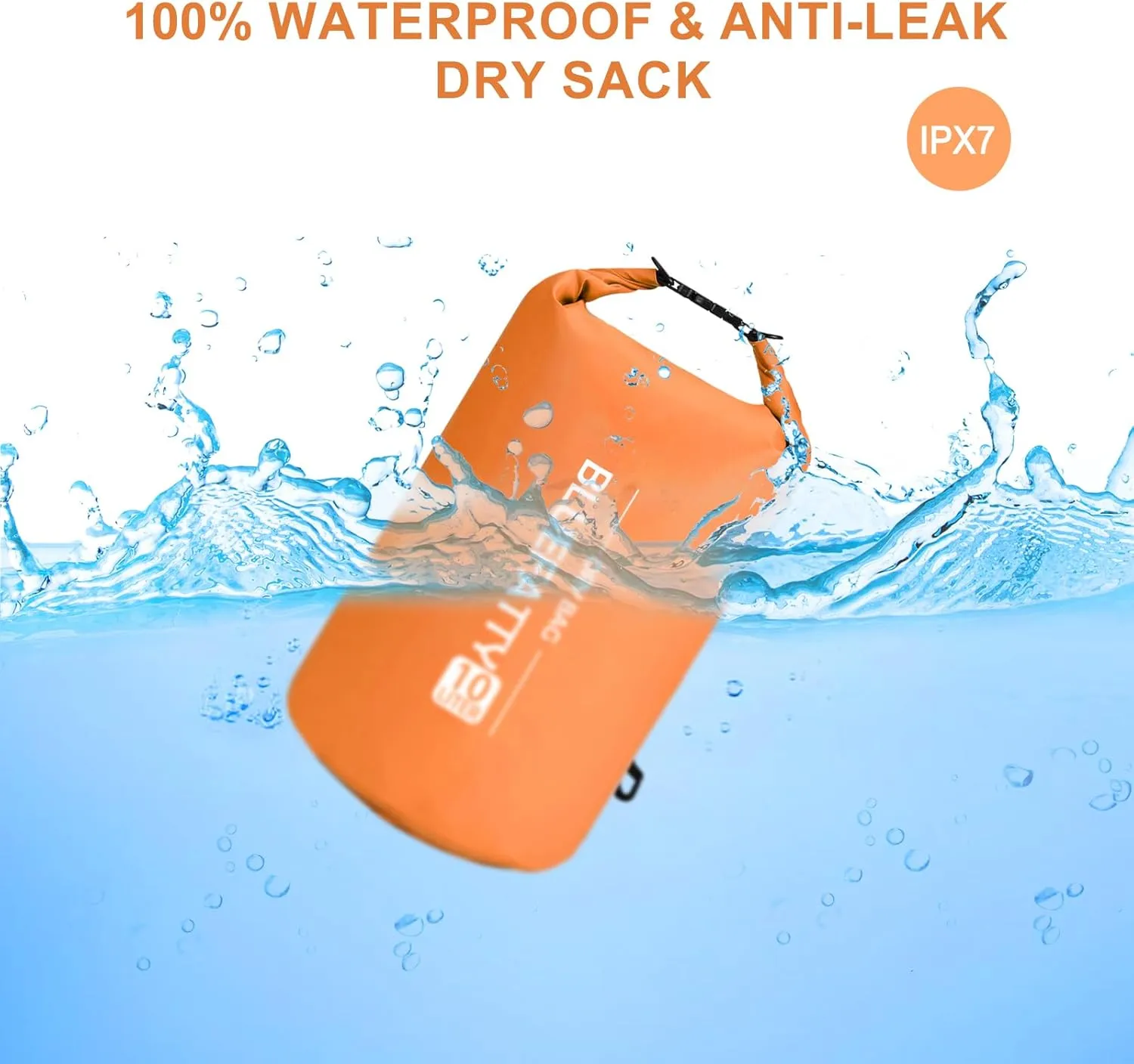 Waterproof Dry Bag Floating Roll Top Dry Backpacks for Kayaking, Rafting, Boating, SUP, Fishing with IPX8 Waterproof Phone Case, Orange, 10L