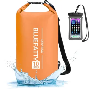 Waterproof Dry Bag Floating Roll Top Dry Backpacks for Kayaking, Rafting, Boating, SUP, Fishing with IPX8 Waterproof Phone Case, Orange, 10L