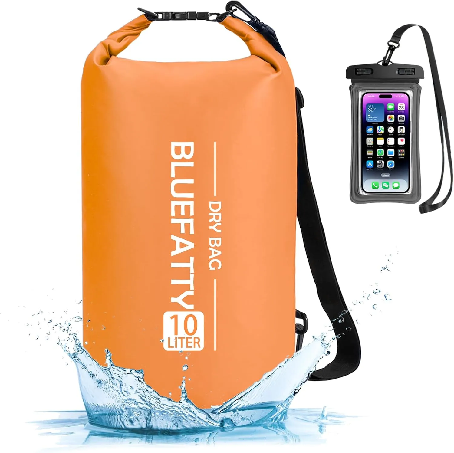 Waterproof Dry Bag Floating Roll Top Dry Backpacks for Kayaking, Rafting, Boating, SUP, Fishing with IPX8 Waterproof Phone Case, Orange, 10L