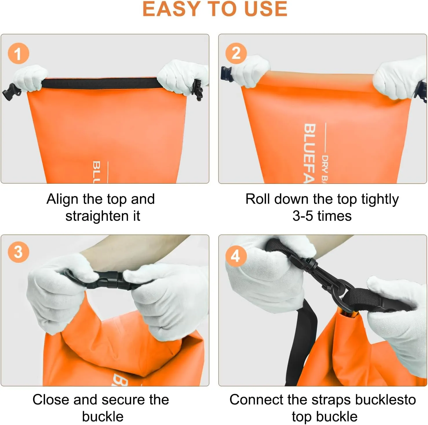 Waterproof Dry Bag Floating Roll Top Dry Backpacks for Kayaking, Rafting, Boating, SUP, Fishing with IPX8 Waterproof Phone Case, Orange, 10L