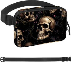 Waterproof Fanny Pack Black Belt Bag with Adjustable Strap for Women and Men,Skull N Crossbody Fanny Bag with Zipper for Hiking Running Travel