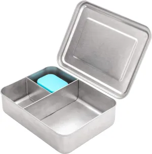 WeeSprout 18/8 Stainless Steel Bento Box (Large) - 3 Compartment Metal Lunch Box, for Kids & Adults, Bonus Dip Container, Fits in Lunch & Work Bags, Dishwasher & Freezer Friendly