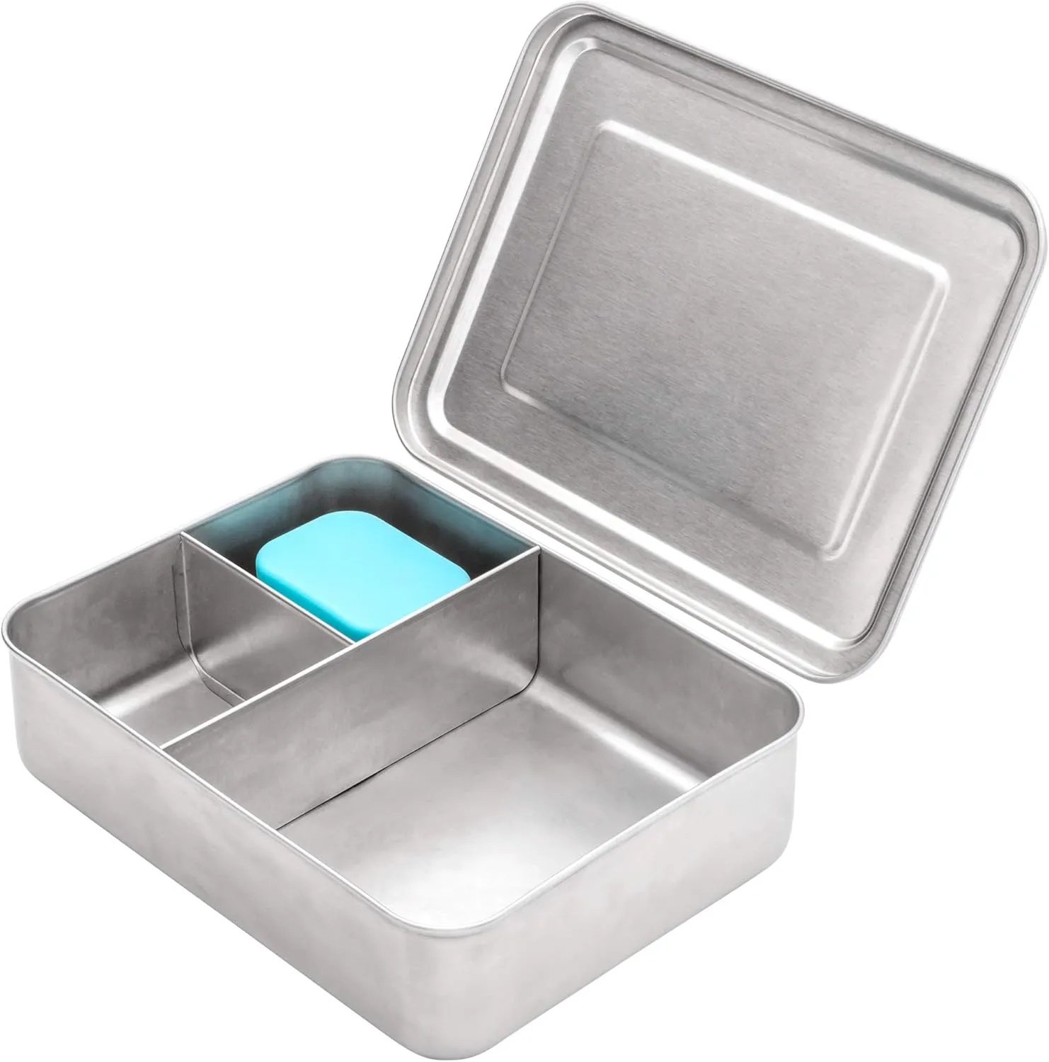 WeeSprout 18/8 Stainless Steel Bento Box (Large) - 3 Compartment Metal Lunch Box, for Kids & Adults, Bonus Dip Container, Fits in Lunch & Work Bags, Dishwasher & Freezer Friendly