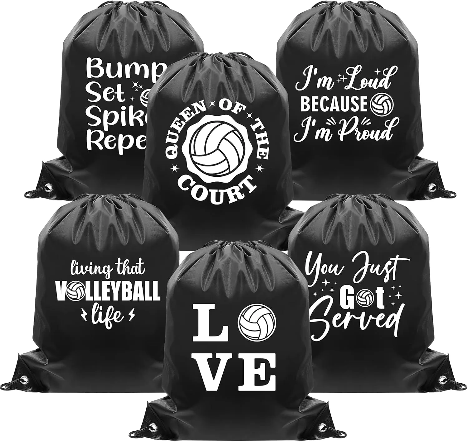 Weewooday 6 Pcs Volleyball Bags Volleyball Drawstring Goodies Bag for Gifts Gym Travel Sack Pack Sport Cinch Sack Gym Drawstring Backpack for Team