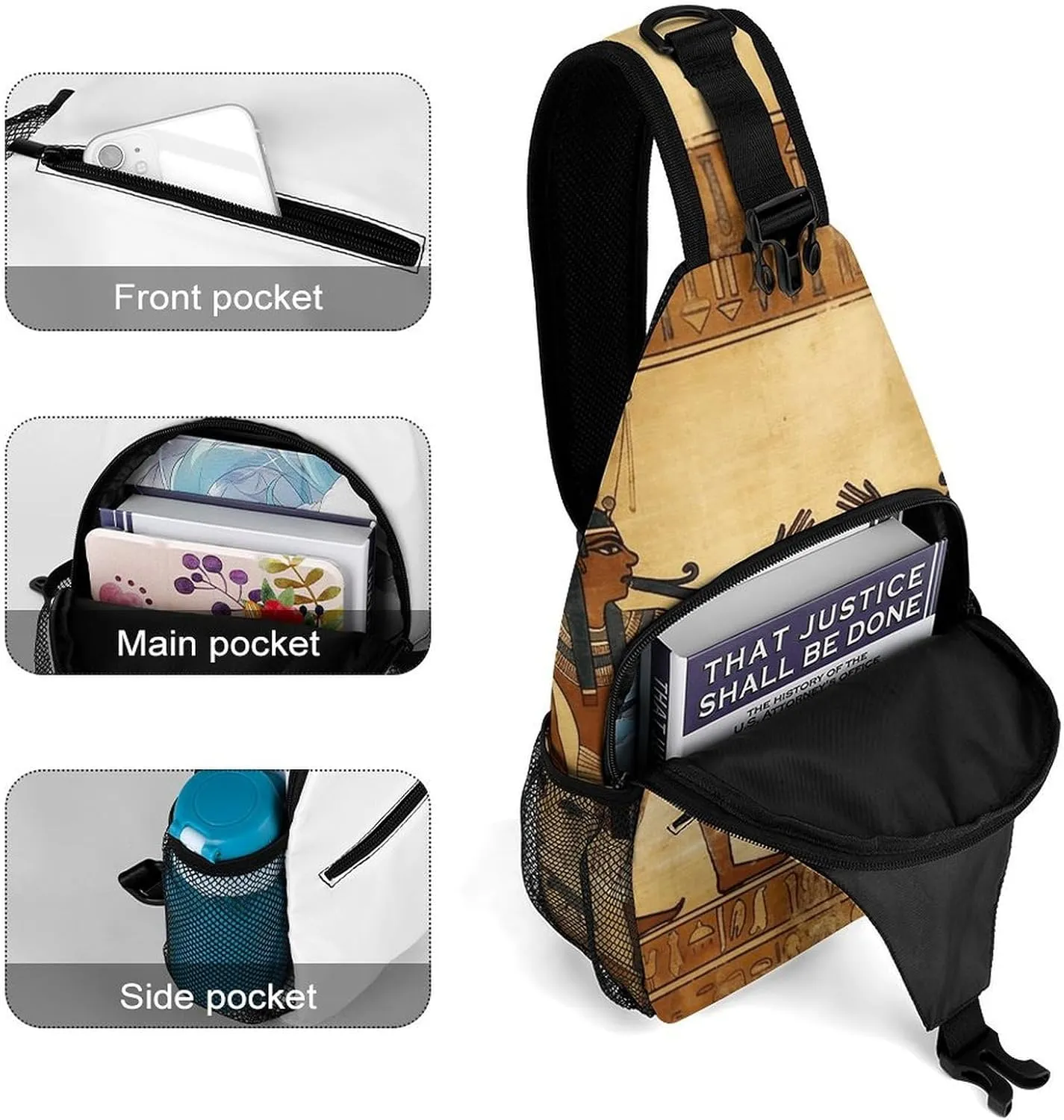White Blooms Blue Butterflies Crossbody Bag, Sling Bag, Sling Backpack, Belt Bags for Travel Outdoors Hiking