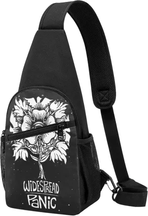 Widespread Music Panic Backpack Crossbody Sling Bag Daypack Fanny Pack Cross Body Bag for Men and Women Chest Bag Travel Hiking Daypack, Black