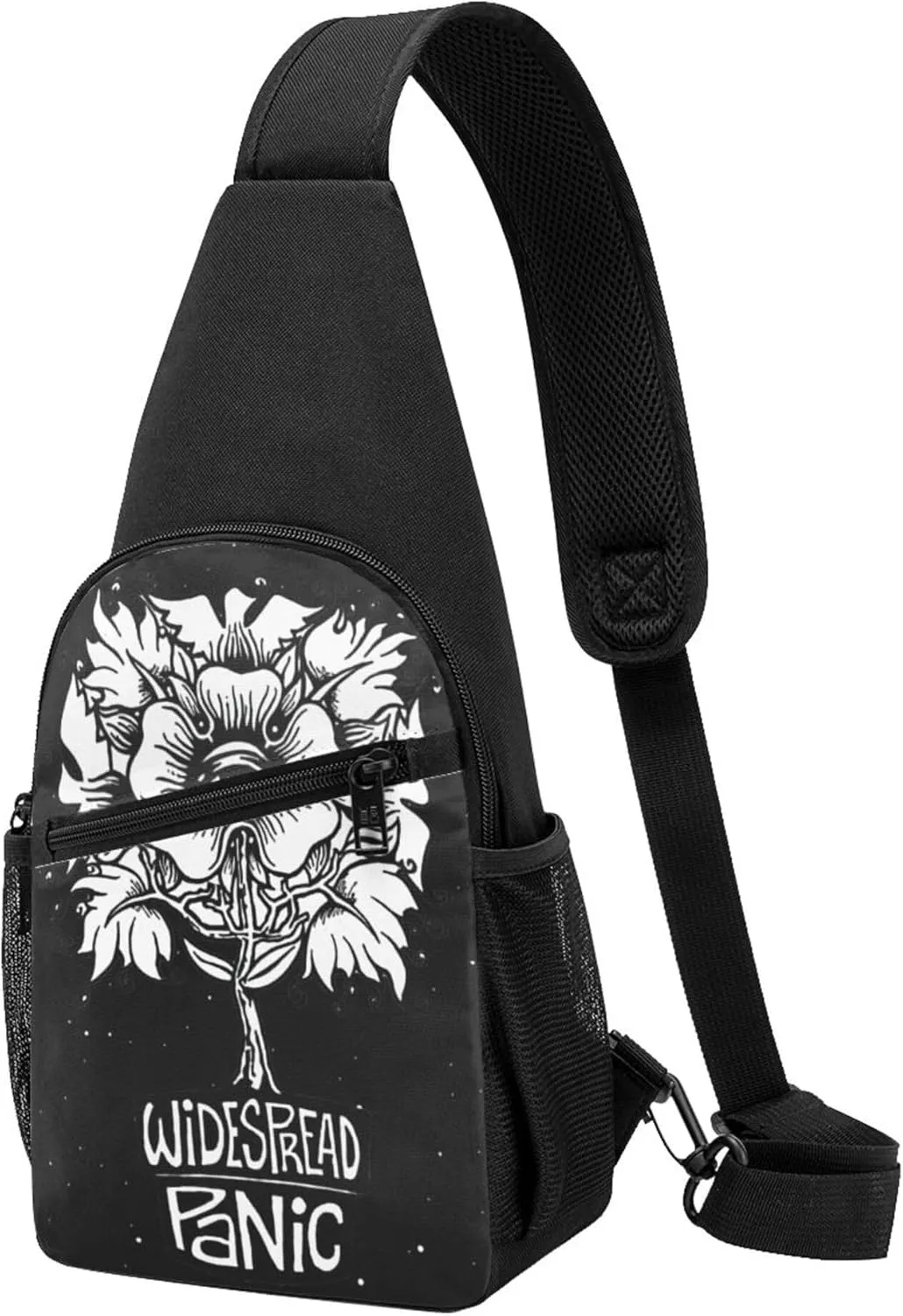 Widespread Music Panic Backpack Crossbody Sling Bag Daypack Fanny Pack Cross Body Bag for Men and Women Chest Bag Travel Hiking Daypack, Black