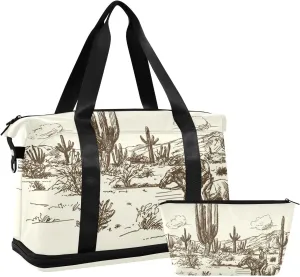 Wild West Desert Cowboy Gym Bag for Women Sport Travel Duffel Bag Shoulder Weekender Overnight Bags with Wet Pocket & Shoe Compartment