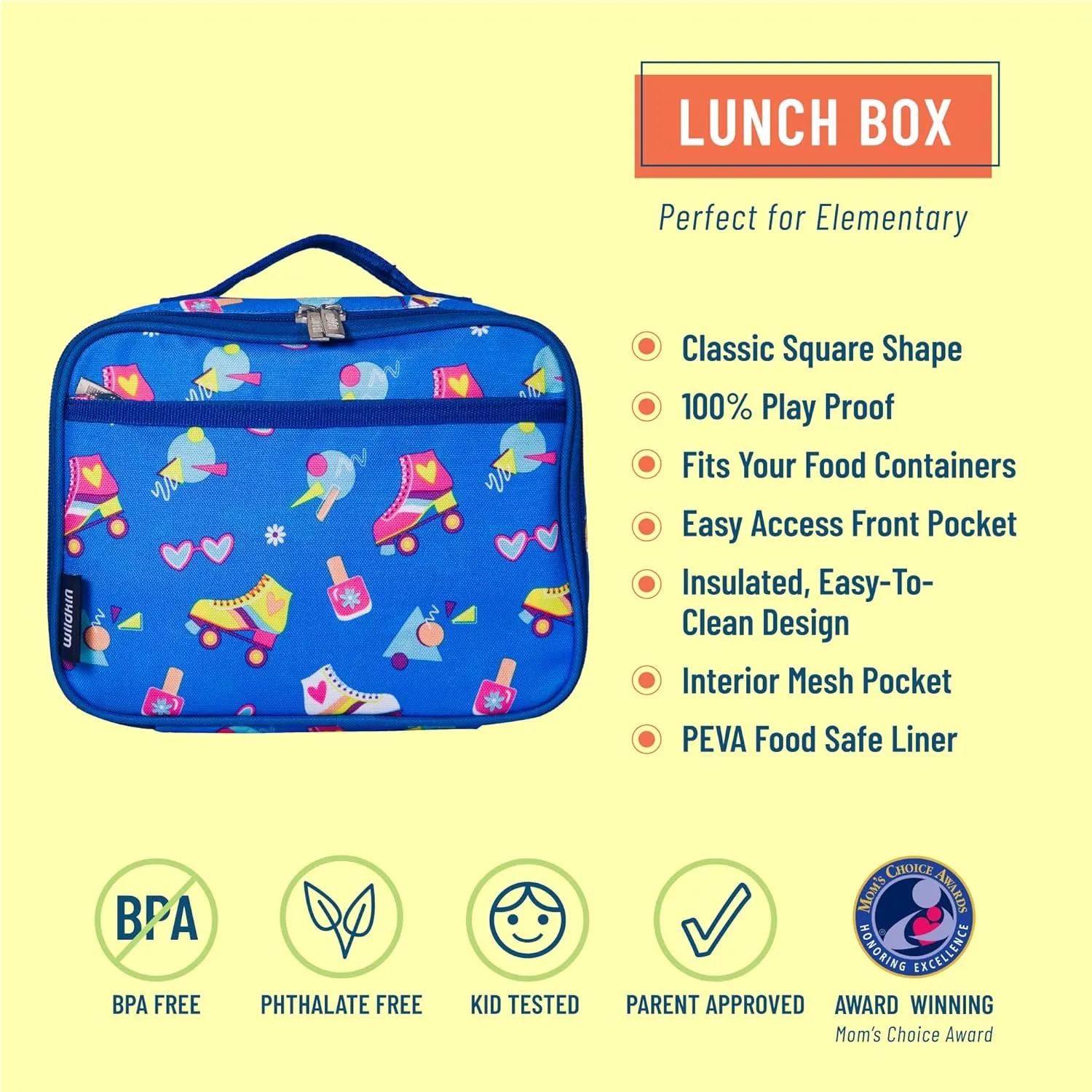 Wildkin Kids Insulated Lunch Box – Durable and Reusable for School & Travel - Rad Roller Skates