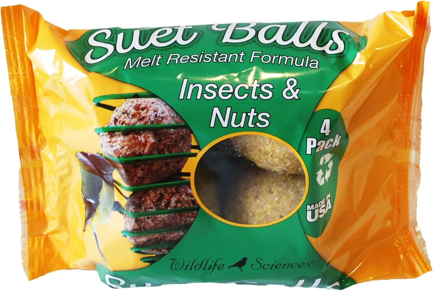 Wildlife Sciences Melt Resistant Suet Balls Variety 16 Pack, 4 Wrapped Packs of 4 Bird Suet Balls
