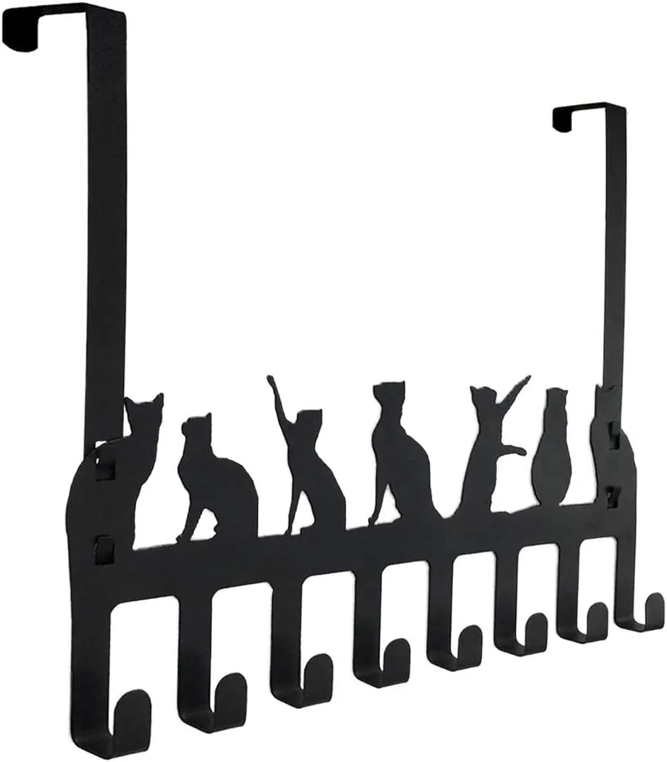 Wintek Over the Door Hook Hanger, Heavy Duty Organizer Rack for Towel, Hat,Hoodies,Coat , Cloth,Bag - 8 Hooks (Black)