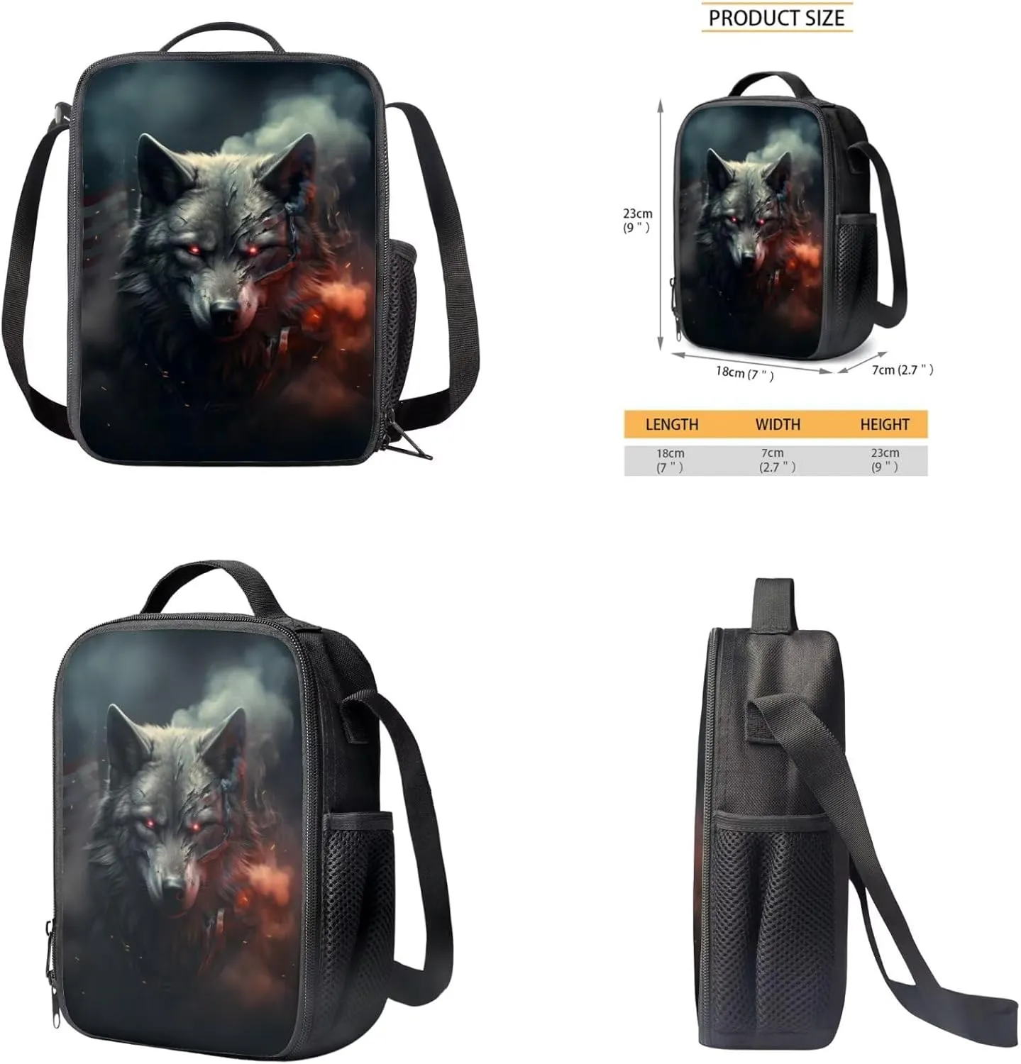 Wolf Backpack for Kindergarten Boys Lightweight Preschool Student Bookbag Set with Lunch Box American Flag School Bag for Students Casual Daypack Travel Bag