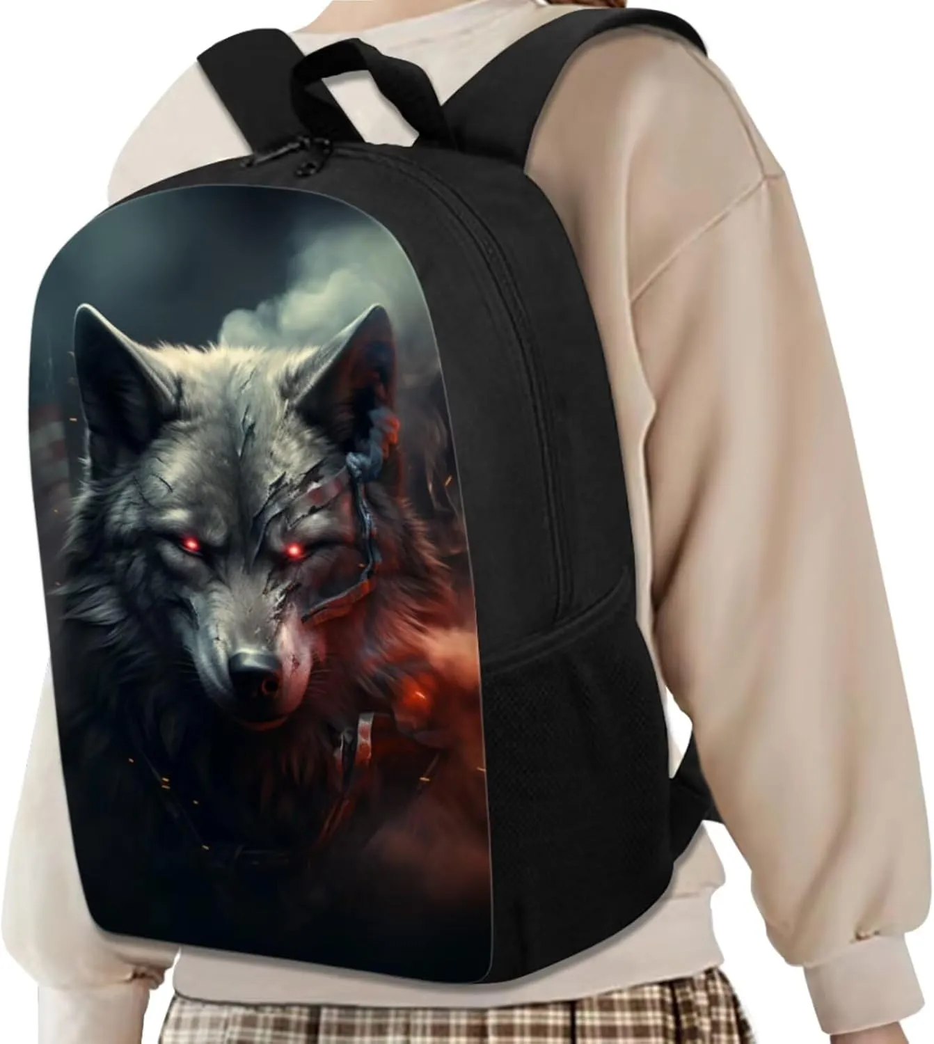 Wolf Backpack for Kindergarten Boys Lightweight Preschool Student Bookbag Set with Lunch Box American Flag School Bag for Students Casual Daypack Travel Bag