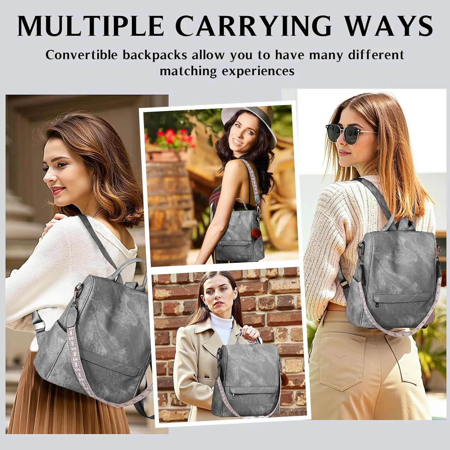 Woman Backpack Purse Waterproof Lightweight PU Leather Backpack, Multipurpose Travel Shoulder Bag Handbag