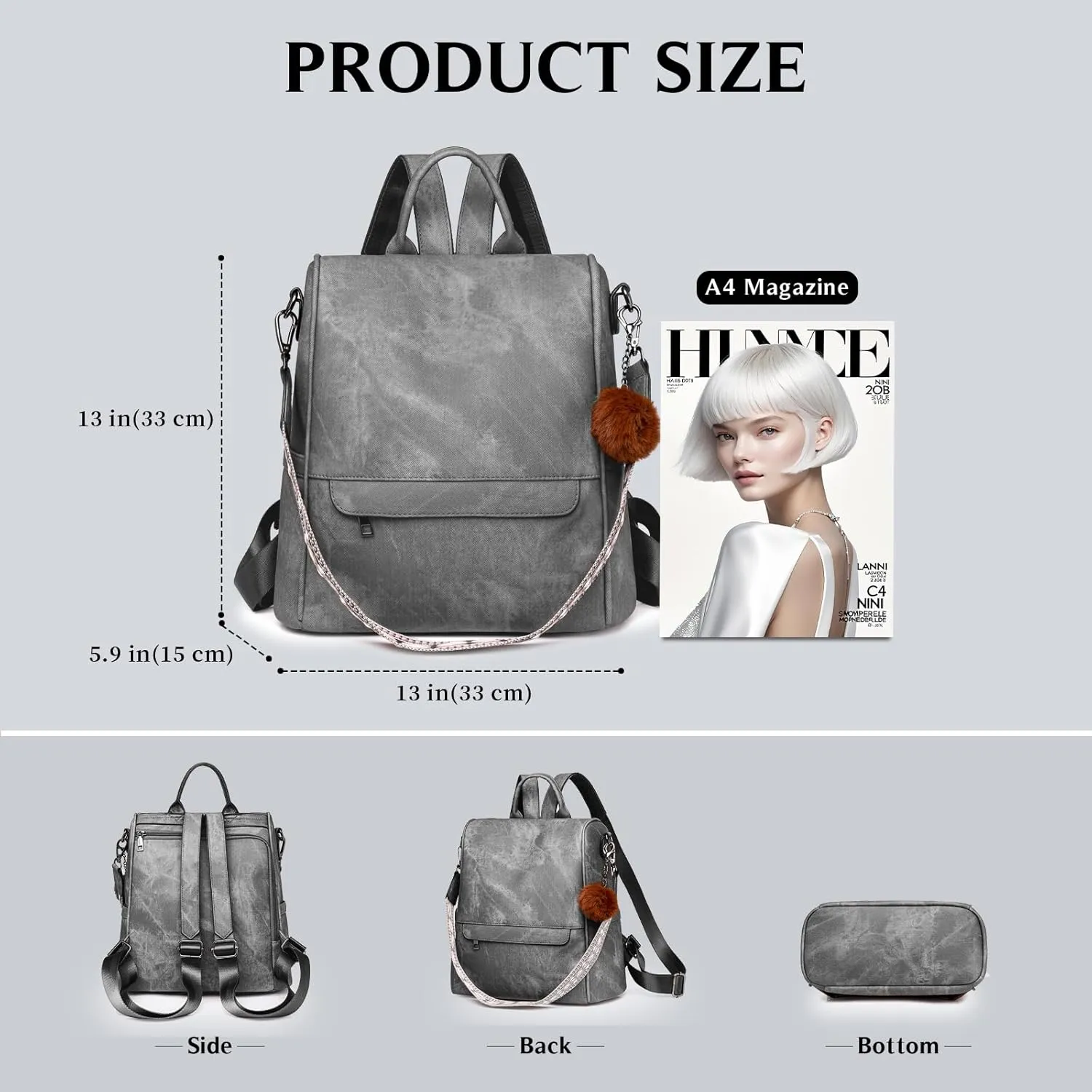 Woman Backpack Purse Waterproof Lightweight PU Leather Backpack, Multipurpose Travel Shoulder Bag Handbag