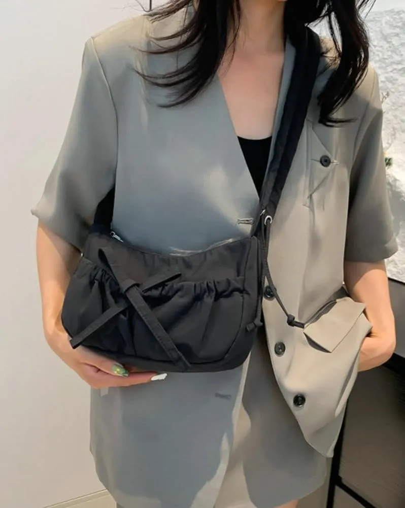 Women Bowknot Shoulder Bag Trendy Nylon Hobo Bag Tote Bag Cute Top Handle Handbag Purse