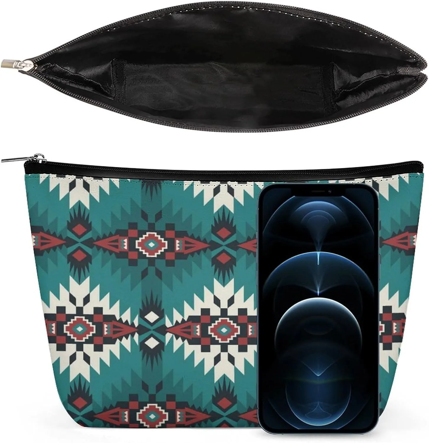 Women Native Southwest American Indian Aztec Green Toiletry Bag Holder Multifunction Travel Makeup Lazy Zipper Tote Bag Large Capacity for Toiletry Digital Accessories Travel