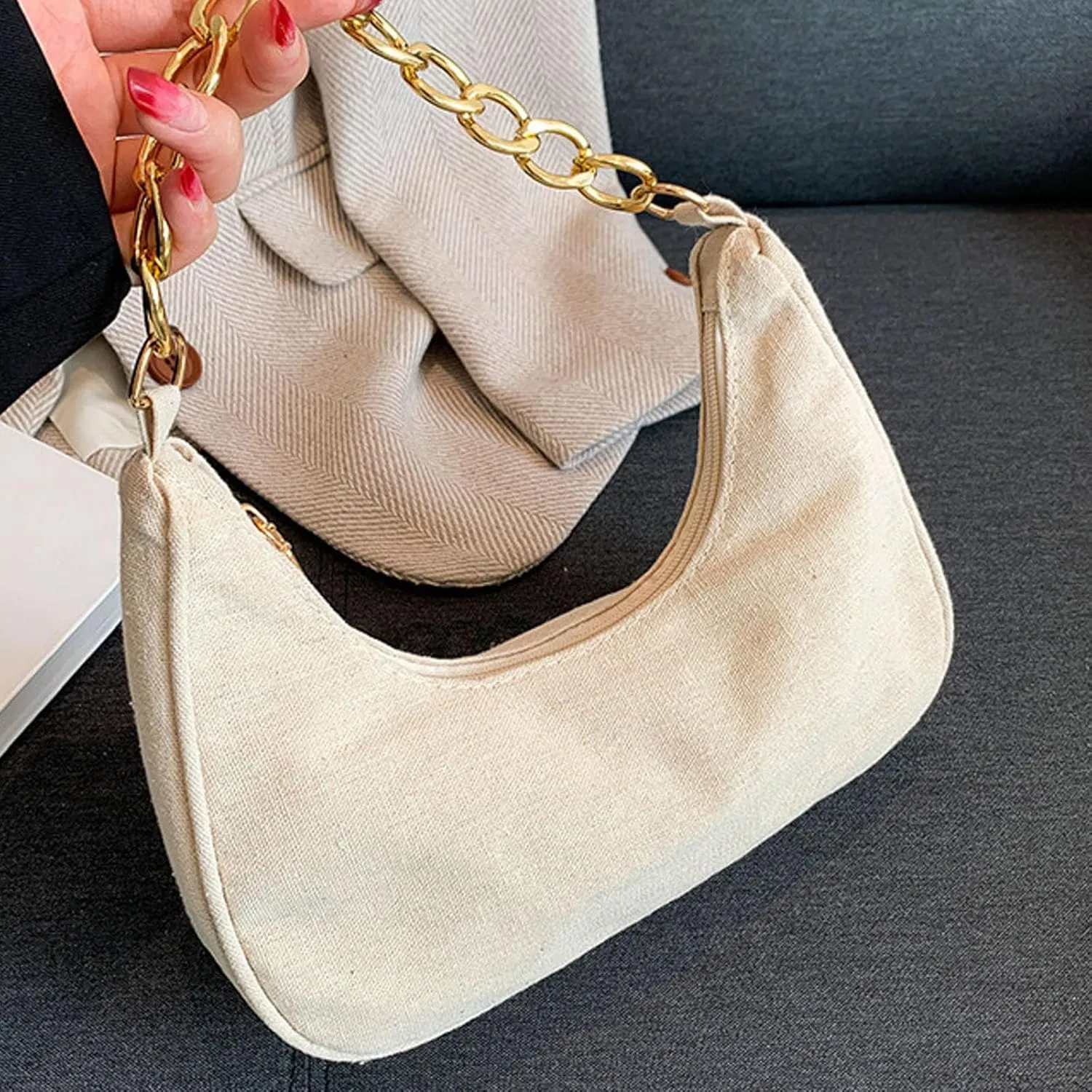 Women Shoulder Bag Fashionable New Pattern Flower Print Cute Daily Zipper Handbag Shoulder Tote Bag (Beige, One Size)