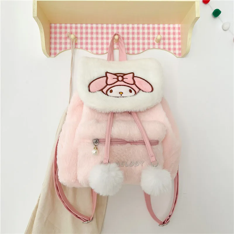 Women's Cartoon Cute Puppy Plush Flip Large Backpacks