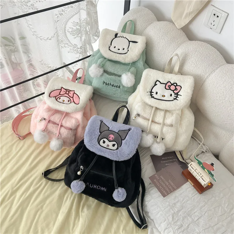 Women's Cartoon Cute Puppy Plush Flip Large Backpacks