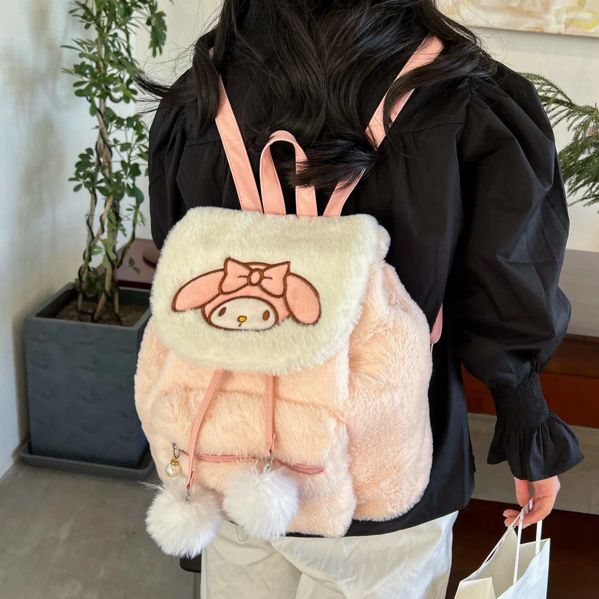 Women's Cartoon Cute Puppy Plush Flip Large Backpacks
