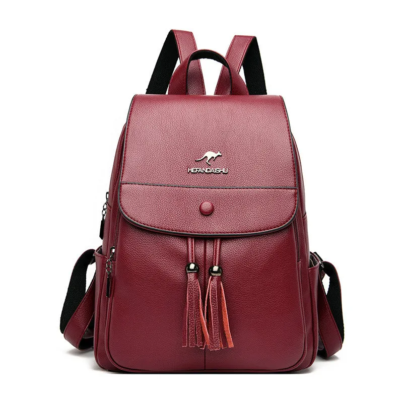 Women's Female Versatile Large Capacity Soft Leather Backpacks