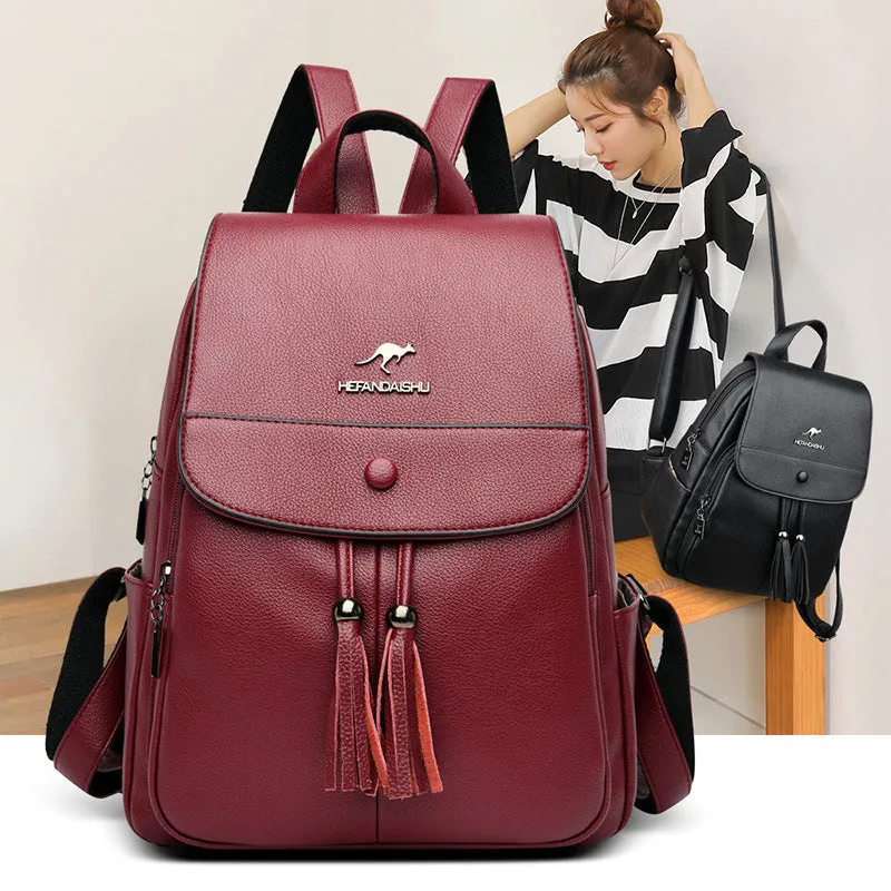 Women's Female Versatile Large Capacity Soft Leather Backpacks