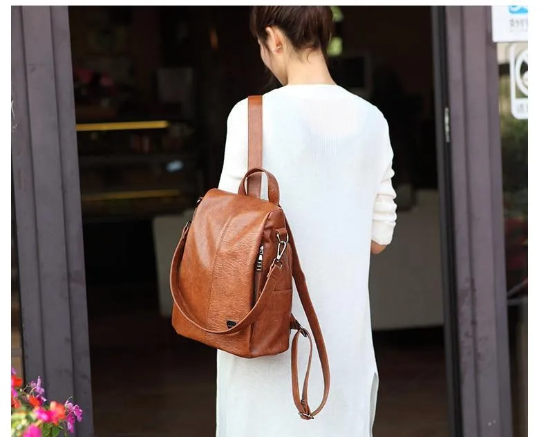 Women's Leather Anti Theft Backpack