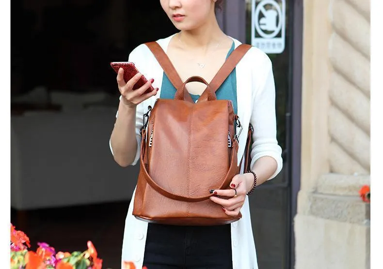 Women's Leather Anti Theft Backpack