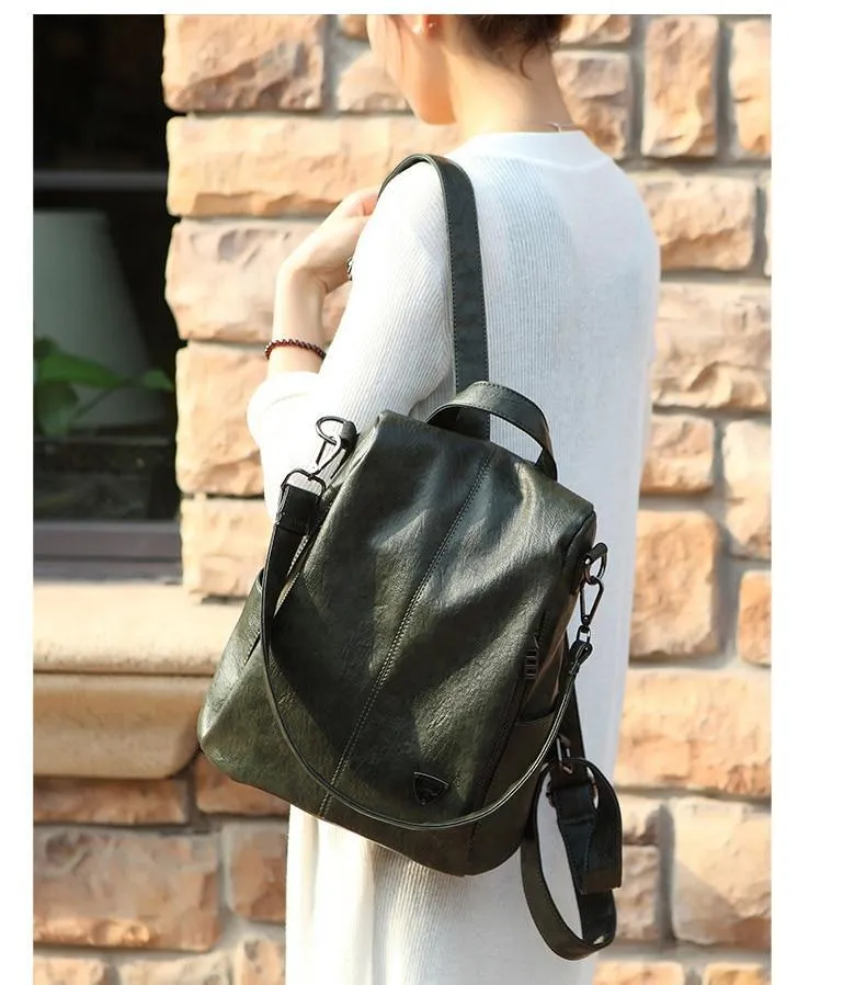 Women's Leather Anti Theft Backpack