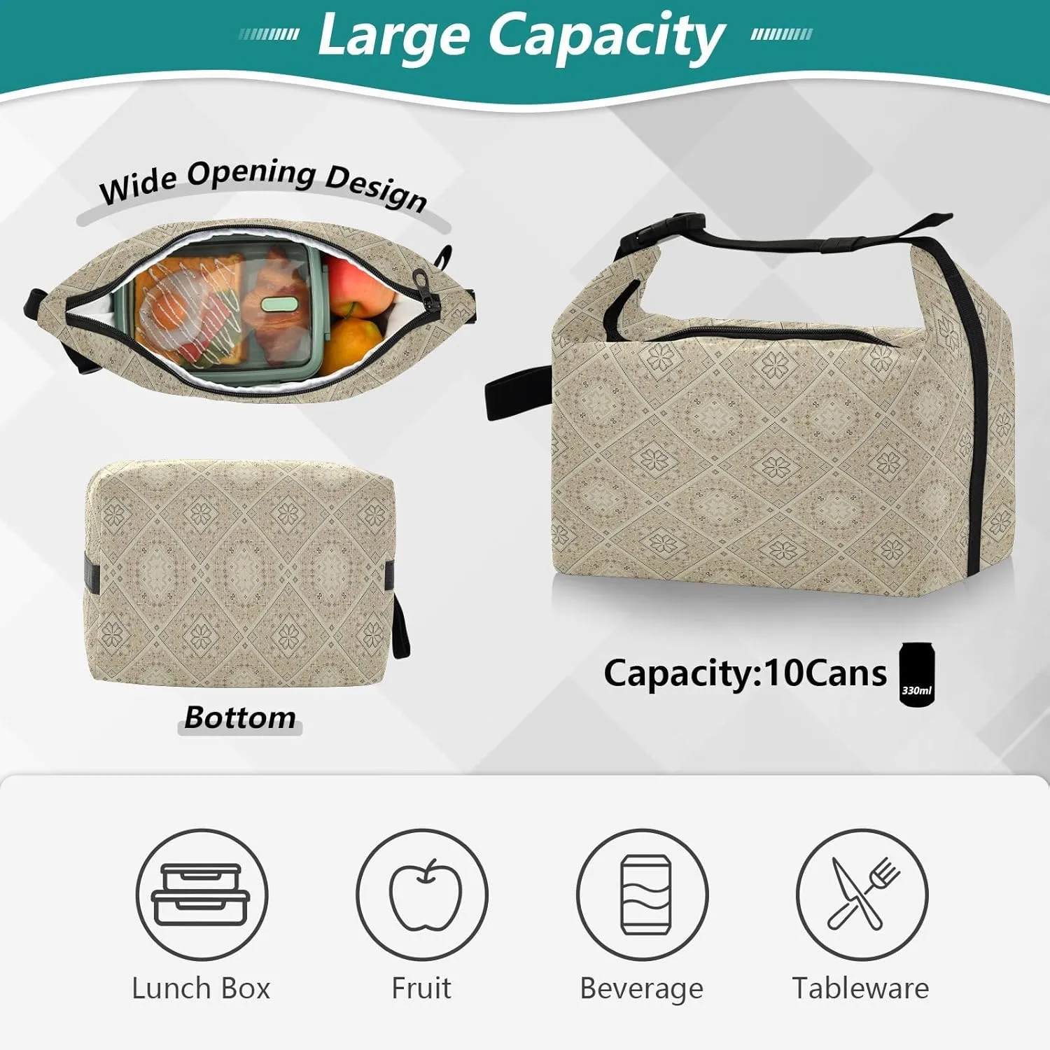 Women's Reusable Lunch Bag Insulated Cooler for Work Outdoor Adventures