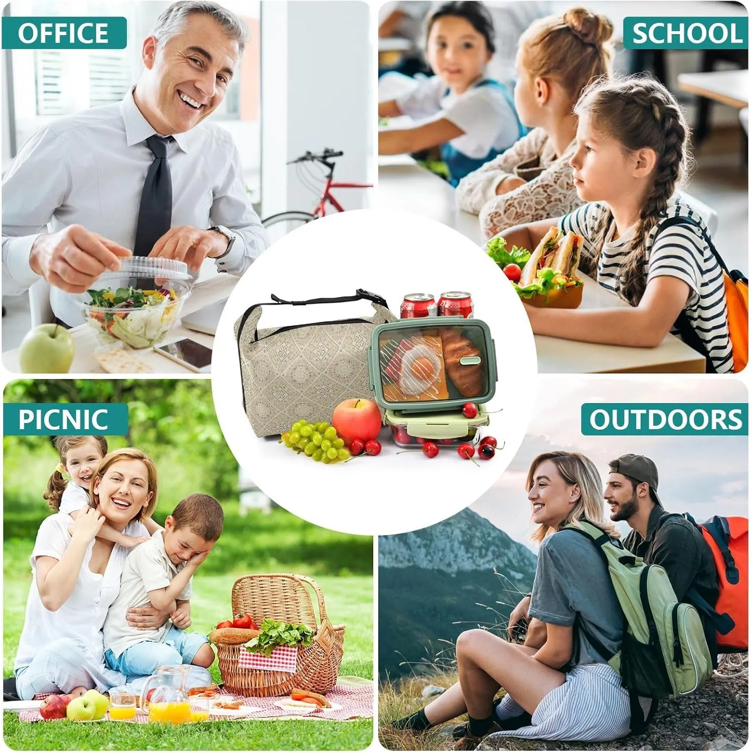 Women's Reusable Lunch Bag Insulated Cooler for Work Outdoor Adventures