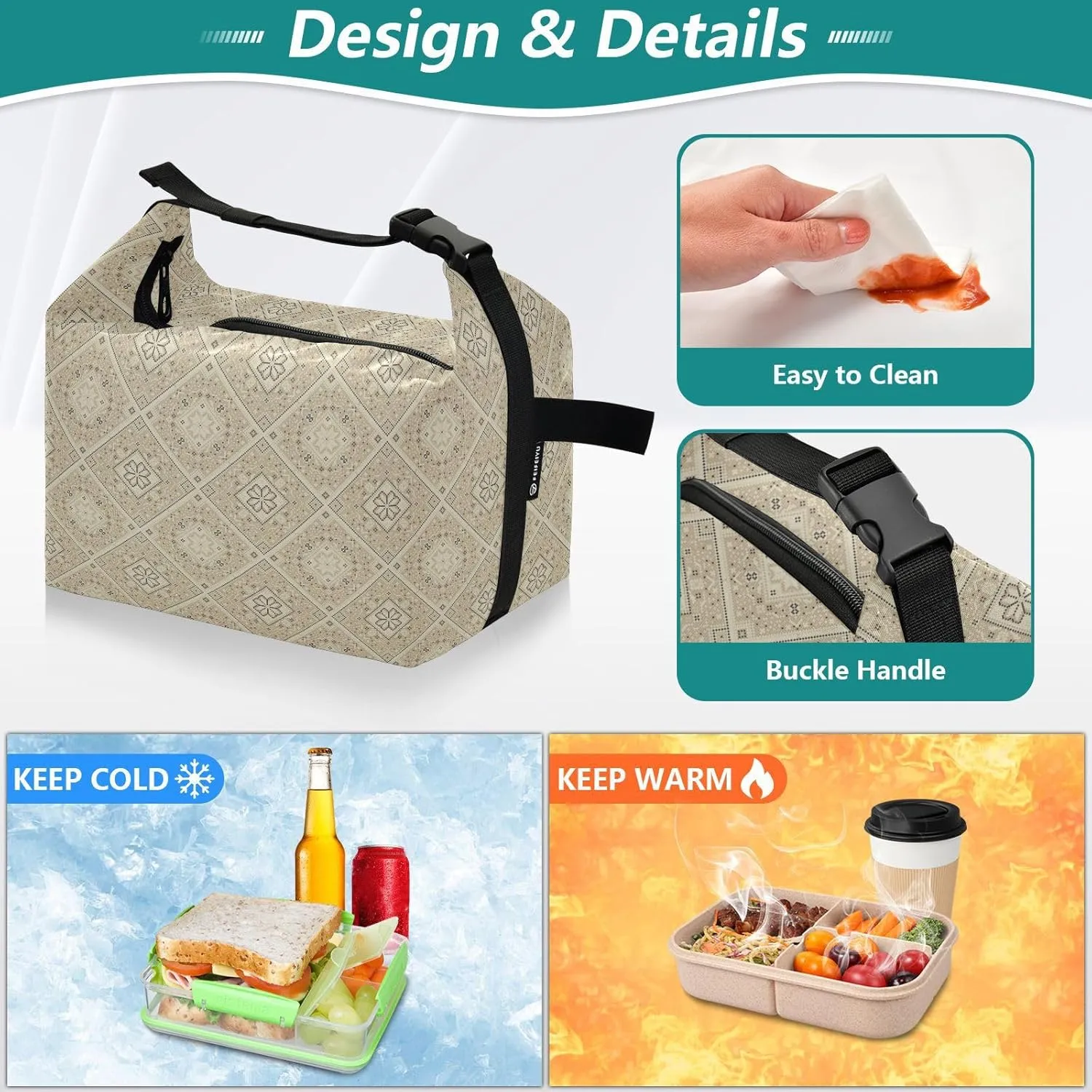 Women's Reusable Lunch Bag Insulated Cooler for Work Outdoor Adventures